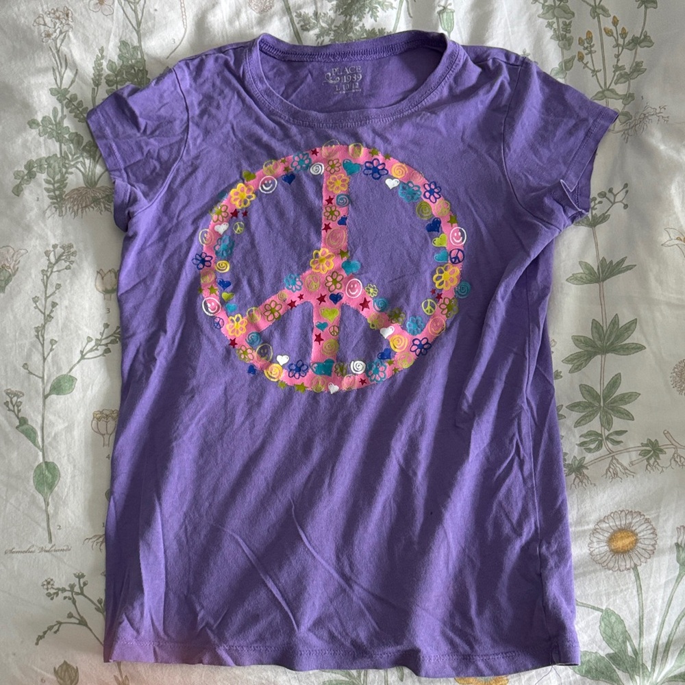The Children's Place Purple Floral Peace Sign Tee - Size L (10/12)